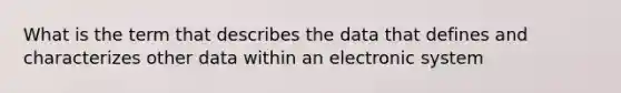 What is the term that describes the data that defines and characterizes other data within an electronic system