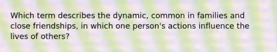 Which term describes the dynamic, common in families and close friendships, in which one person's actions influence the lives of others?