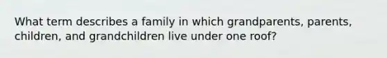 What term describes a family in which grandparents, parents, children, and grandchildren live under one roof?