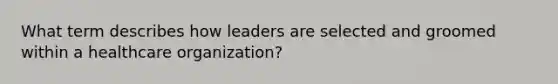 What term describes how leaders are selected and groomed within a healthcare organization?