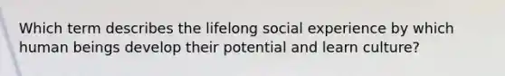 Which term describes the lifelong social experience by which human beings develop their potential and learn culture?