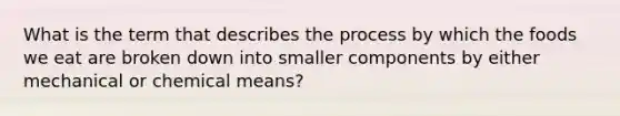 What is the term that describes the process by which the foods we eat are broken down into smaller components by either mechanical or chemical means?