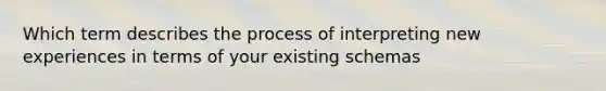 Which term describes the process of interpreting new experiences in terms of your existing schemas