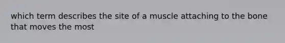 which term describes the site of a muscle attaching to the bone that moves the most