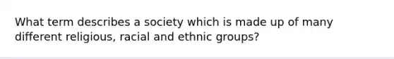 What term describes a society which is made up of many different religious, racial and ethnic groups?