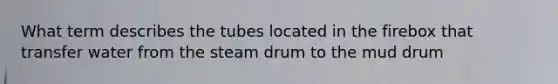 What term describes the tubes located in the firebox that transfer water from the steam drum to the mud drum