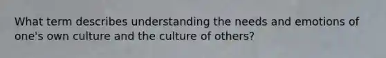 What term describes understanding the needs and emotions of one's own culture and the culture of others?