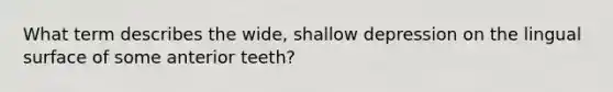 What term describes the wide, shallow depression on the lingual surface of some anterior teeth?