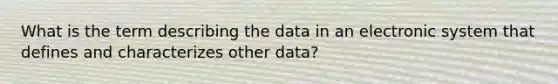 What is the term describing the data in an electronic system that defines and characterizes other data?