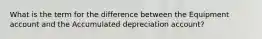 What is the term for the difference between the Equipment account and the Accumulated depreciation account?