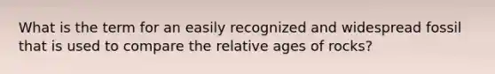 What is the term for an easily recognized and widespread fossil that is used to compare the relative ages of rocks?