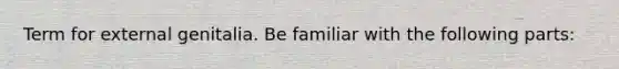 Term for external genitalia. Be familiar with the following parts: