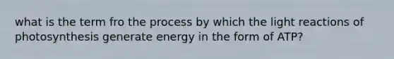 what is the term fro the process by which the light reactions of photosynthesis generate energy in the form of ATP?