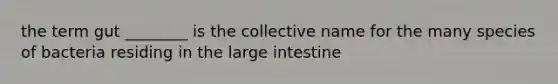 the term gut ________ is the collective name for the many species of bacteria residing in the large intestine