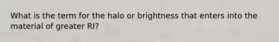 What is the term for the halo or brightness that enters into the material of greater RI?