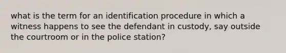 what is the term for an identification procedure in which a witness happens to see the defendant in custody, say outside the courtroom or in the police station?