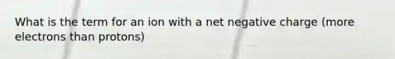 What is the term for an ion with a net negative charge (more electrons than protons)