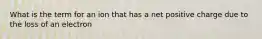 What is the term for an ion that has a net positive charge due to the loss of an electron