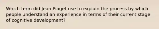 Which term did Jean Piaget use to explain the process by which people understand an experience in terms of their current stage of cognitive development?