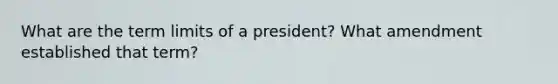 What are the term limits of a president? What amendment established that term?