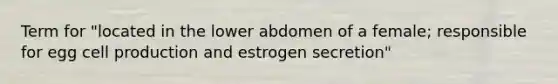 Term for "located in the lower abdomen of a female; responsible for egg cell production and estrogen secretion"