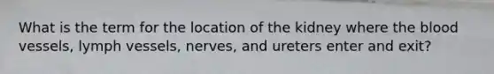 What is the term for the location of the kidney where <a href='https://www.questionai.com/knowledge/k7oXMfj7lk-the-blood' class='anchor-knowledge'>the blood</a> vessels, lymph vessels, nerves, and ureters enter and exit?