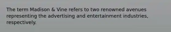 The term Madison & Vine refers to two renowned avenues representing the advertising and entertainment industries, respectively.