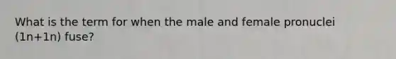 What is the term for when the male and female pronuclei (1n+1n) fuse?