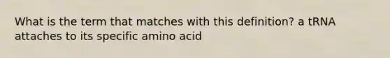 What is the term that matches with this definition? a tRNA attaches to its specific amino acid