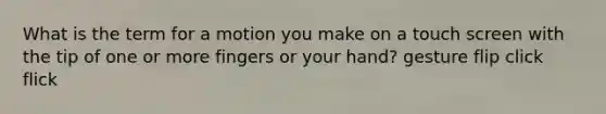 What is the term for a motion you make on a touch screen with the tip of one or more fingers or your hand? gesture flip click flick