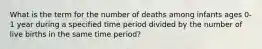 What is the term for the number of deaths among infants ages 0-1 year during a specified time period divided by the number of live births in the same time period?