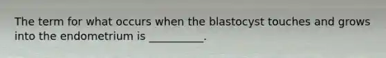 The term for what occurs when the blastocyst touches and grows into the endometrium is __________.