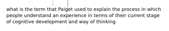 what is the term that Paiget used to explain the process in which people understand an experience in terms of their current stage of cognitive development and way of thinking