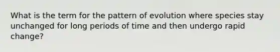 What is the term for the pattern of evolution where species stay unchanged for long periods of time and then undergo rapid change?