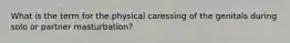What is the term for the physical caressing of the genitals during solo or partner masturbation?