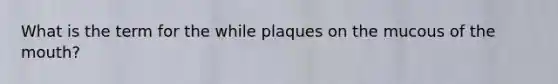 What is the term for the while plaques on the mucous of the mouth?