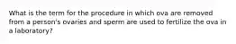 What is the term for the procedure in which ova are removed from a person's ovaries and sperm are used to fertilize the ova in a laboratory?