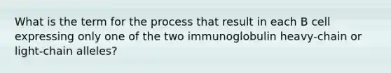 What is the term for the process that result in each B cell expressing only one of the two immunoglobulin heavy-chain or light-chain alleles?