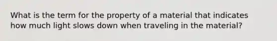 What is the term for the property of a material that indicates how much light slows down when traveling in the material?