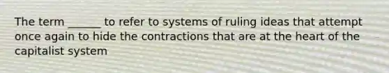 The term ______ to refer to systems of ruling ideas that attempt once again to hide the contractions that are at the heart of the capitalist system