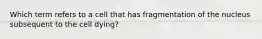 Which term refers to a cell that has fragmentation of the nucleus subsequent to the cell dying?