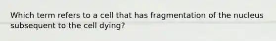 Which term refers to a cell that has fragmentation of the nucleus subsequent to the cell dying?