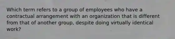 Which term refers to a group of employees who have a contractual arrangement with an organization that is different from that of another group, despite doing virtually identical work?