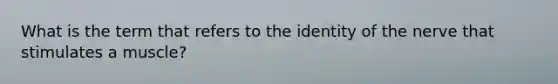 What is the term that refers to the identity of the nerve that stimulates a muscle?