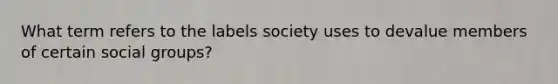 What term refers to the labels society uses to devalue members of certain social groups?