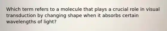 Which term refers to a molecule that plays a crucial role in visual transduction by changing shape when it absorbs certain wavelengths of light?