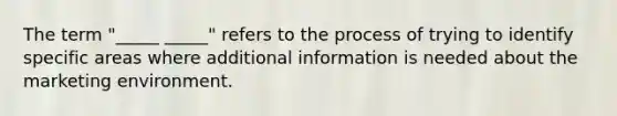 The term "_____ _____" refers to the process of trying to identify specific areas where additional information is needed about the marketing environment.