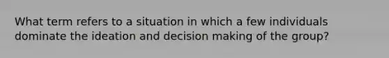 What term refers to a situation in which a few individuals dominate the ideation and decision making of the group?