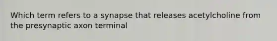 Which term refers to a synapse that releases acetylcholine from the presynaptic axon terminal