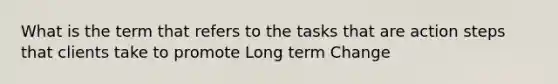 What is the term that refers to the tasks that are action steps that clients take to promote Long term Change